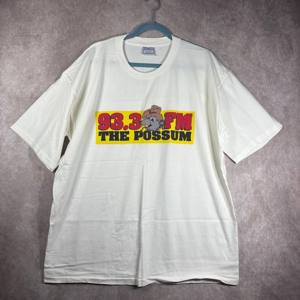 Vintage 90's 93.3‎ FM The Possum Radio Station Cowboy T-shirt Mens 2XL White